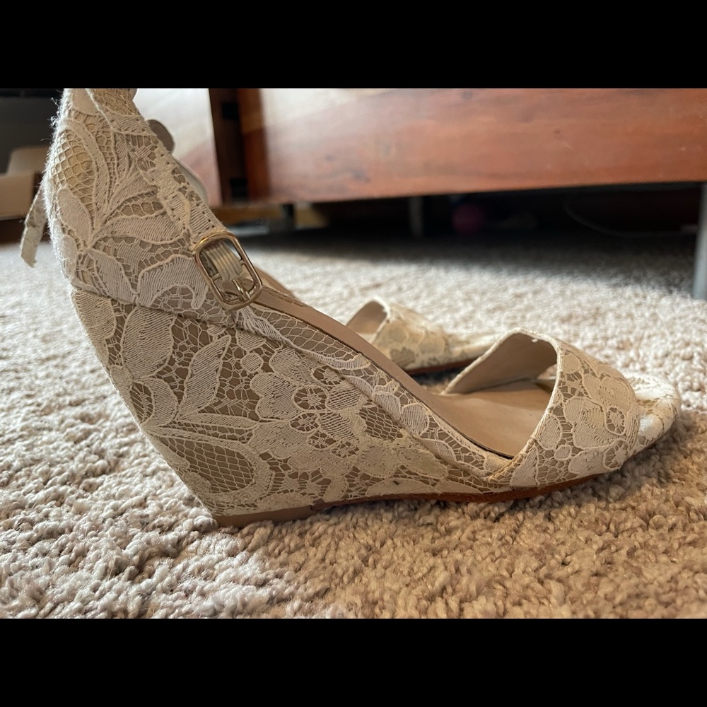 Lace wedges, Seychelles bridal shoes.